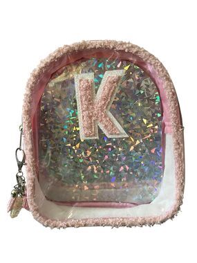 BNWOT Girls Pink & Silver K Name Small Backpack & K Name Keychain 10 x 8.5